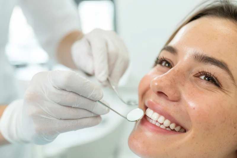 Woman smiling during dental examination in clinic