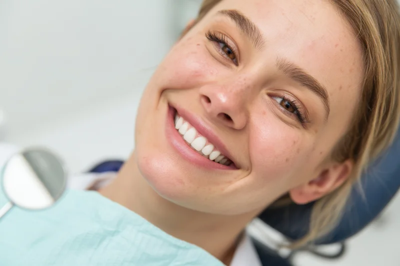 Woman smiling in dental chair during examination