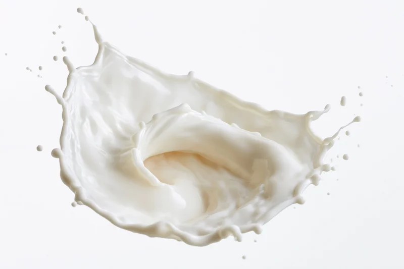 Milk splash frozen mid-motion forming a swirling crown shape against white background