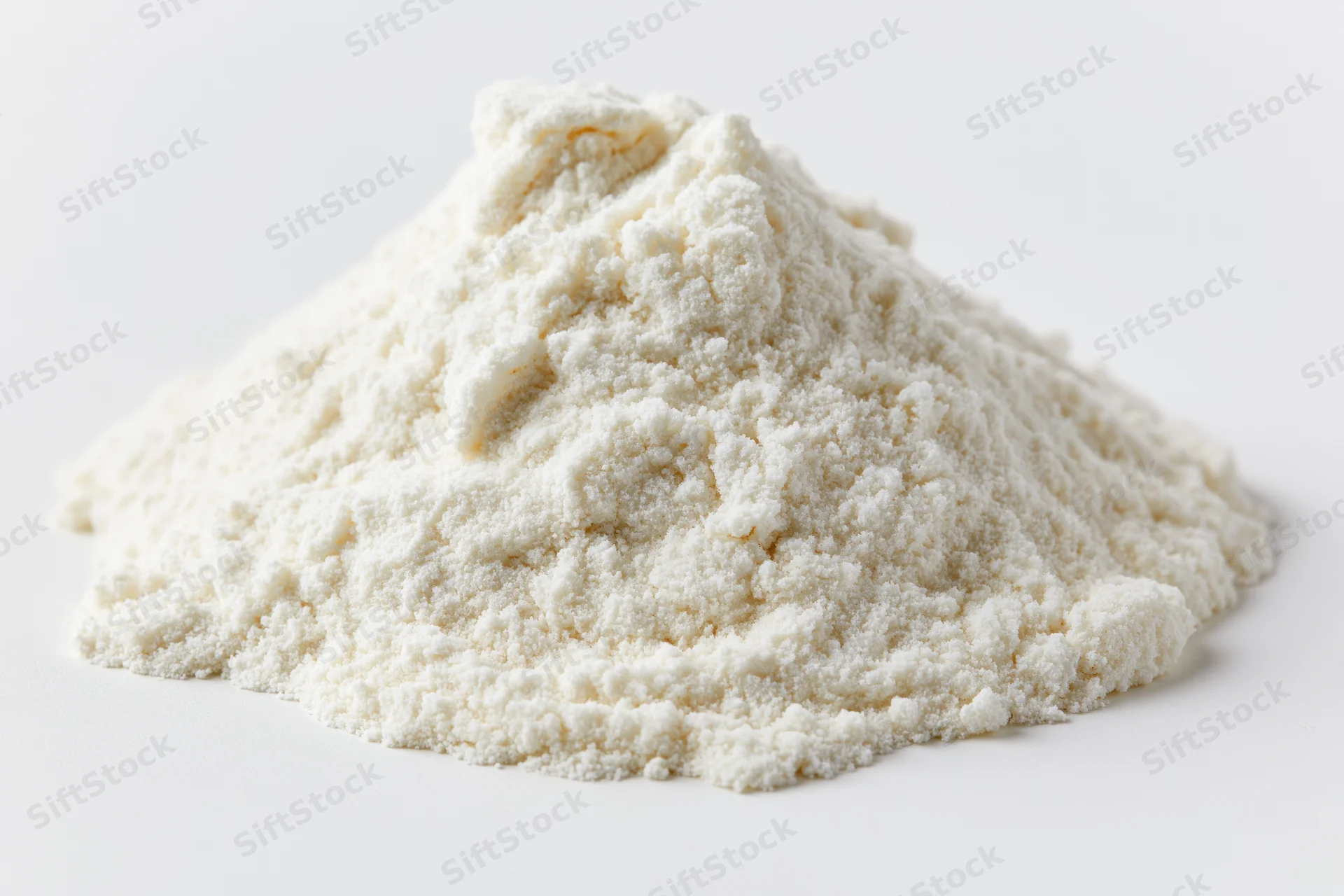A mound of fine white powder arranged on a plain white surface
