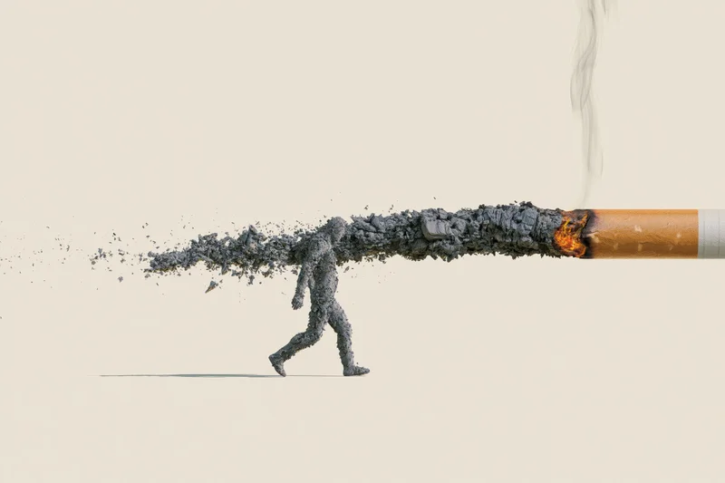 Human figure made of ash walking from burning cigarette end