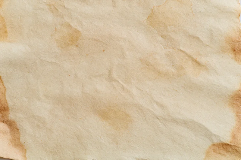 Aged paper sheet with crumpled texture and brown stains filling the frame