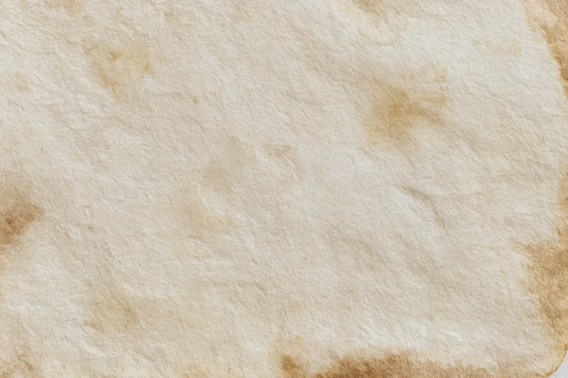 Aged paper sheet with brown stains and textured surface in flat lay view