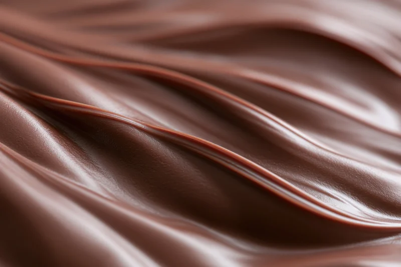 Flowing melted chocolate surface filling the frame with smooth glossy swirls