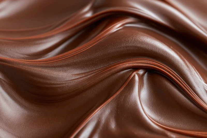Flowing melted chocolate surface filling the frame with swirling glossy texture