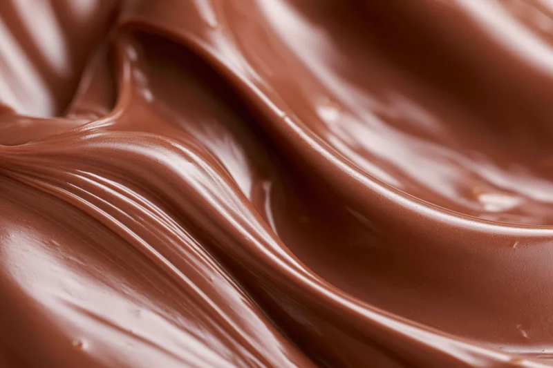 Melted milk chocolate flowing in smooth sweeping waves closeup