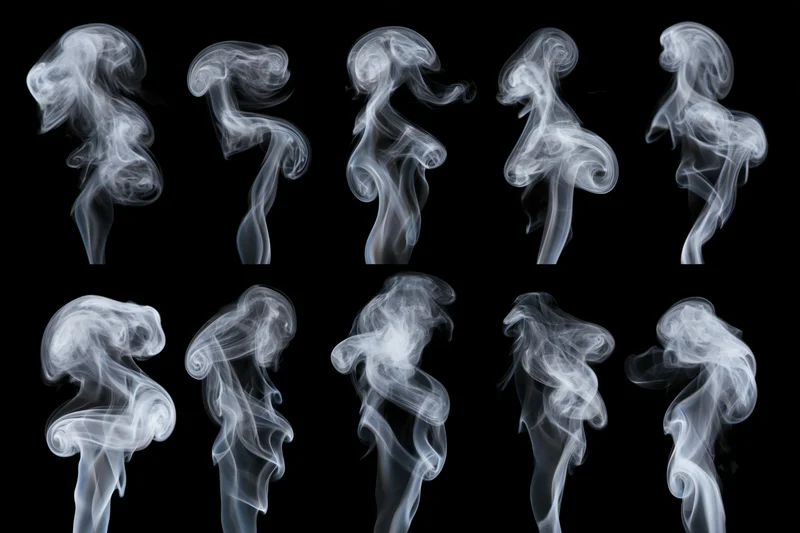 White smoke wisps arranged in a grid pattern on black background