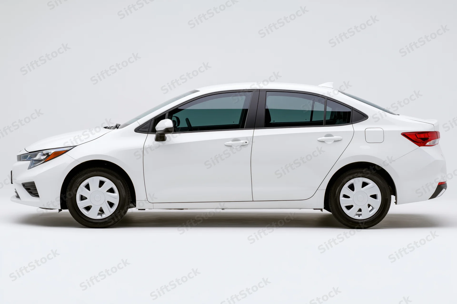 White compact sedan shown in profile view against a plain white background