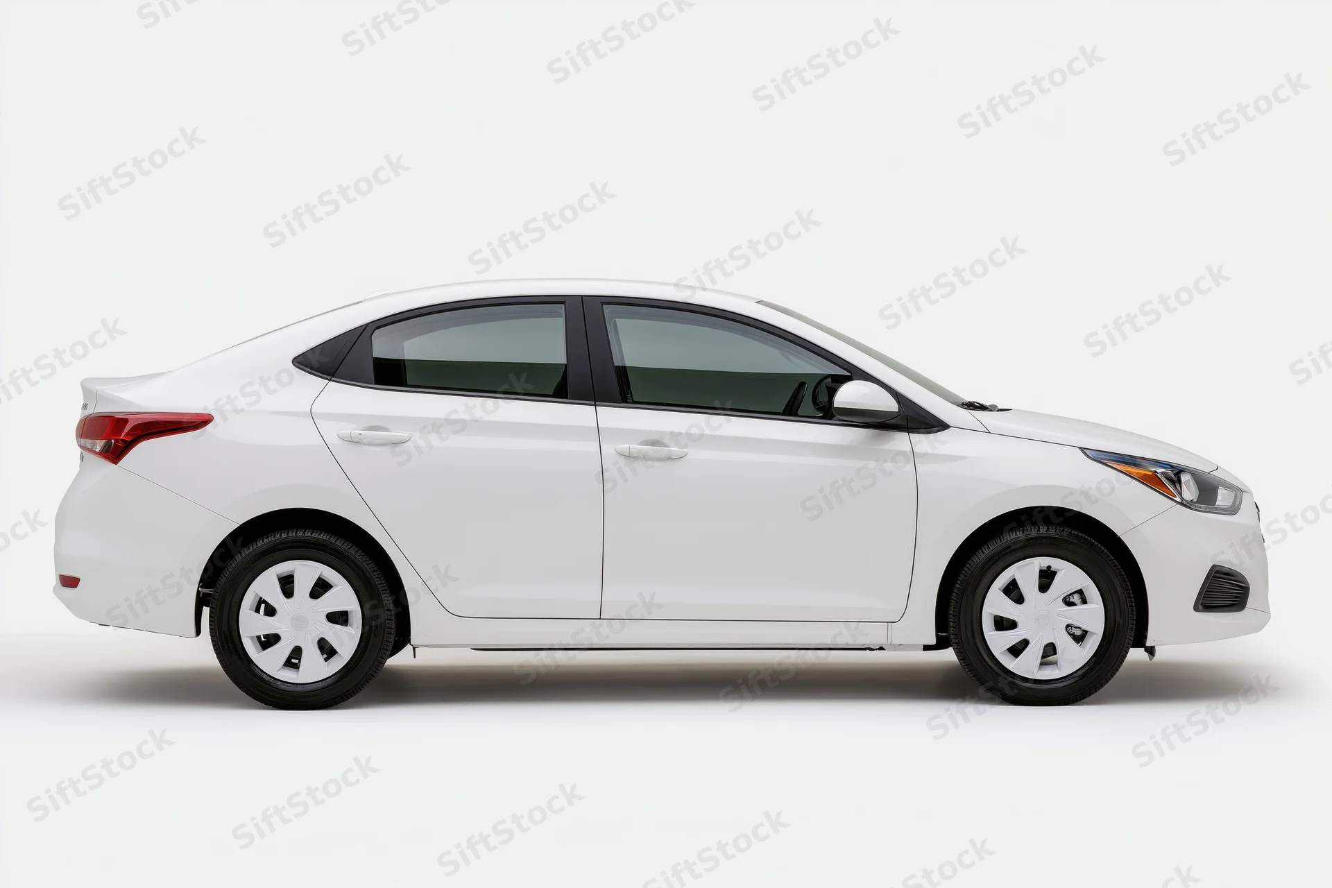 White compact sedan shown in side profile view against a plain white background