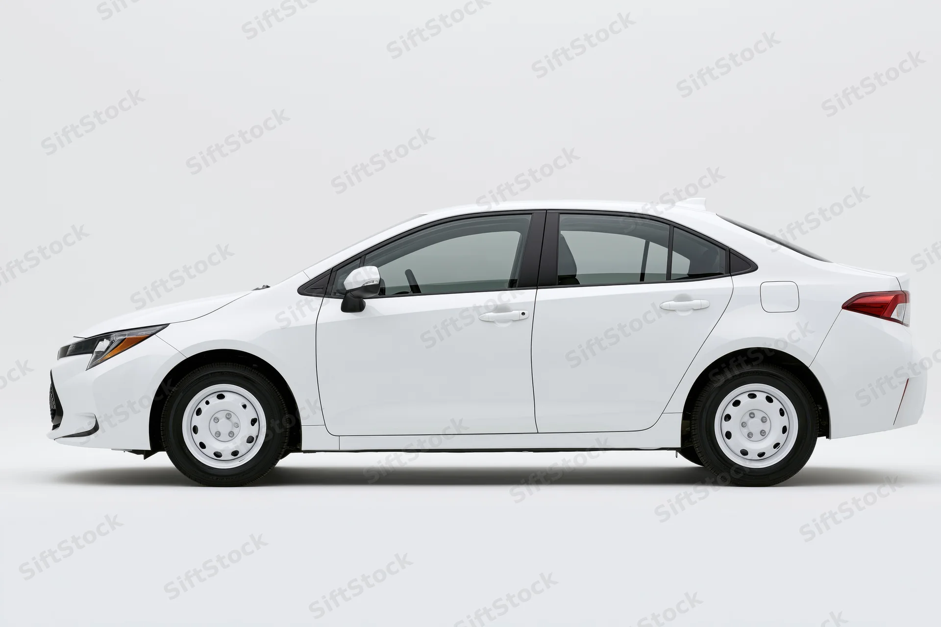 White compact sedan shown in side profile view against a plain white background