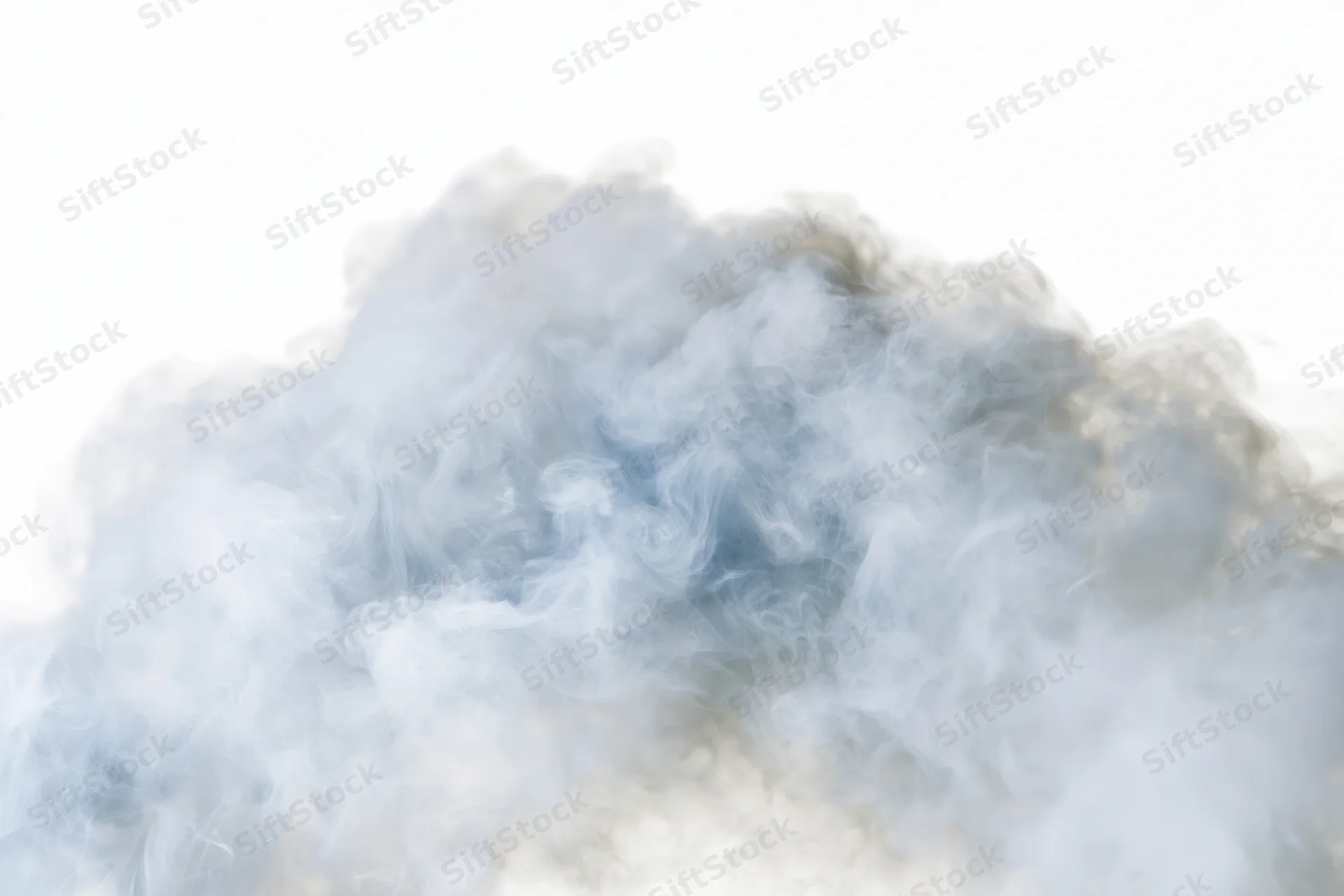 Wispy white smoke drifting and dispersing against a pure white background