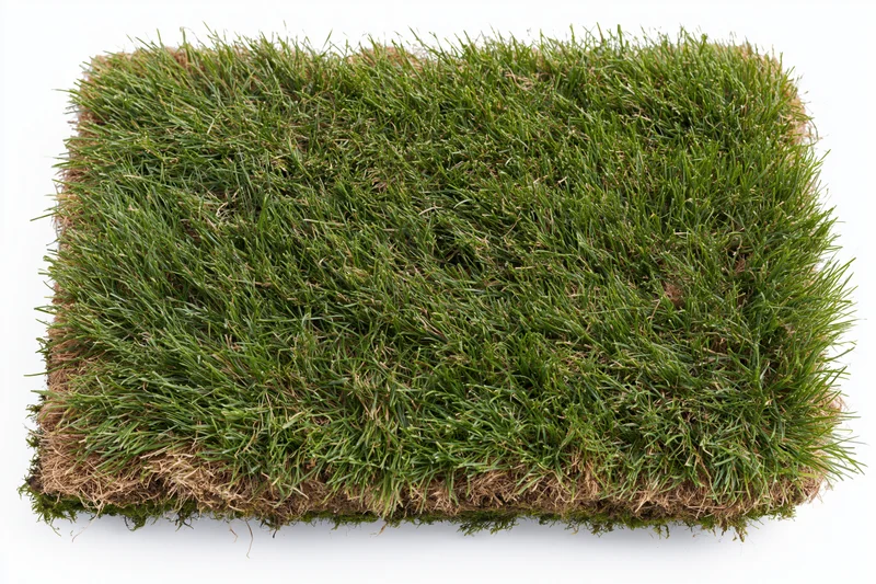 Rectangular patch of cut natural grass turf isolated on white background