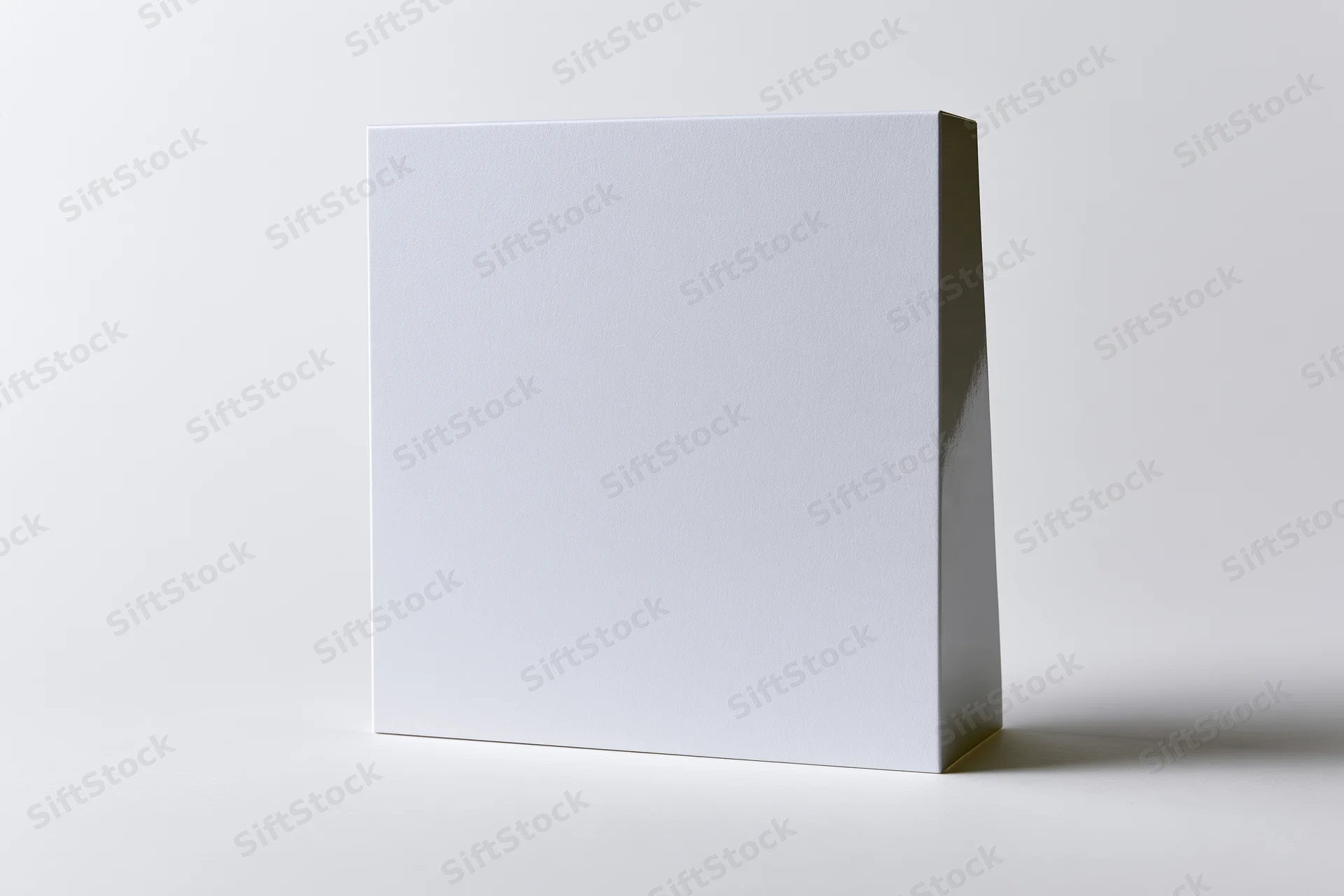 Blank white rectangular card standing vertically on a plain surface