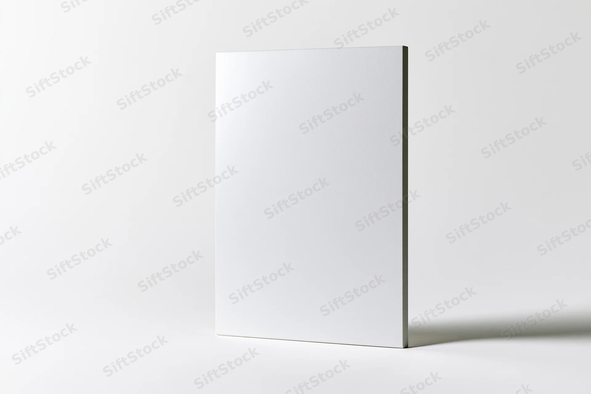 Blank white rectangular card standing upright on a plain white surface