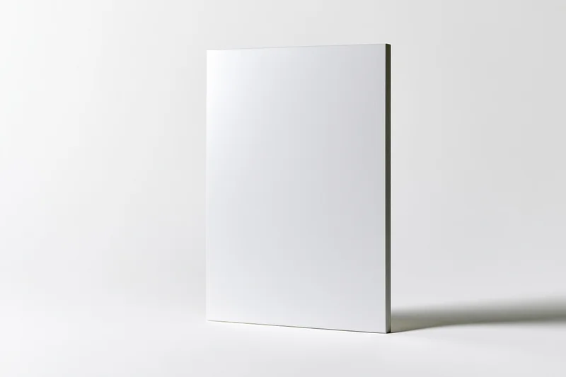 Blank white rectangular card standing upright on a plain white surface