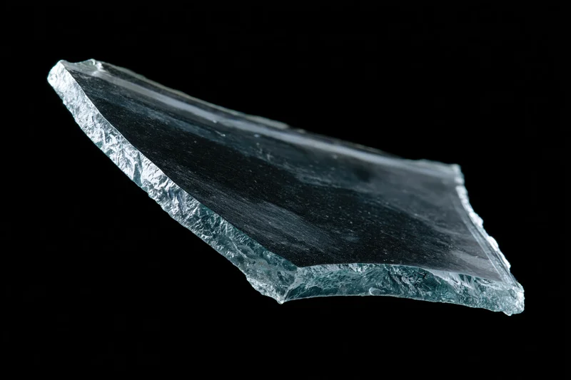 Jagged glass shard floating against a black background