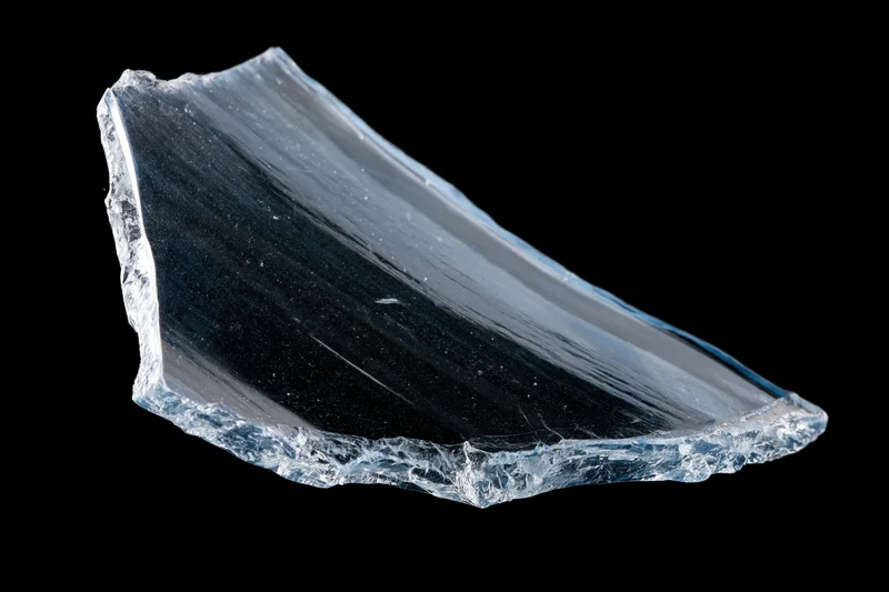 Jagged shard of broken glass floating against a pure black background