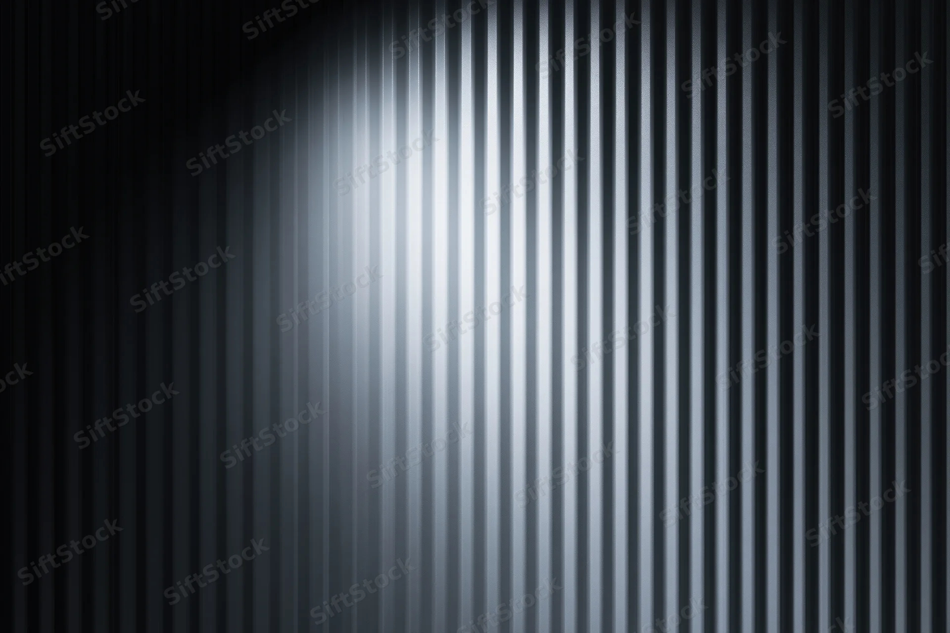 Close-up of a corrugated metal ribbed surface with vertical lines and light gradient