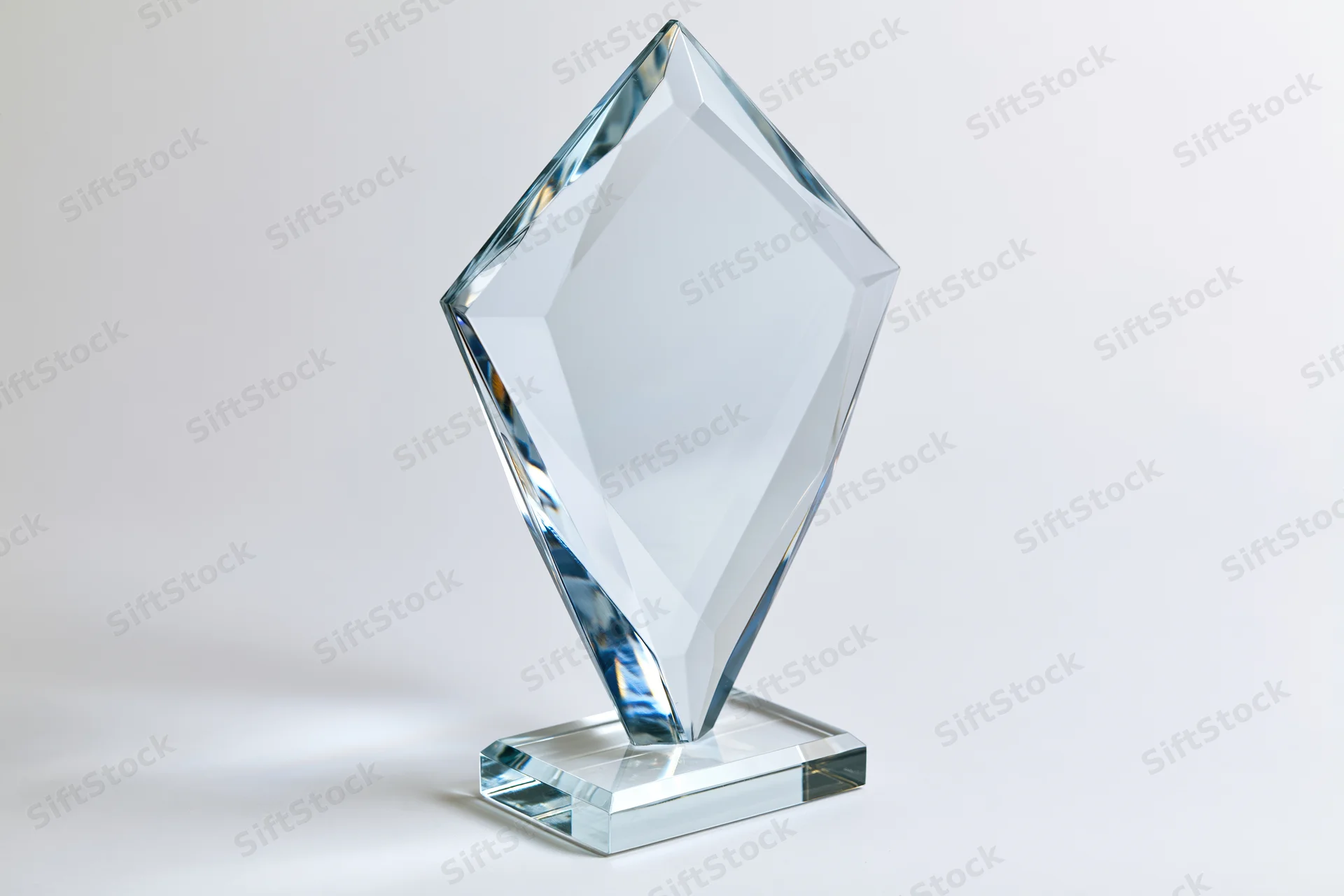 Blank crystal glass award trophy standing upright on a small base against a white background