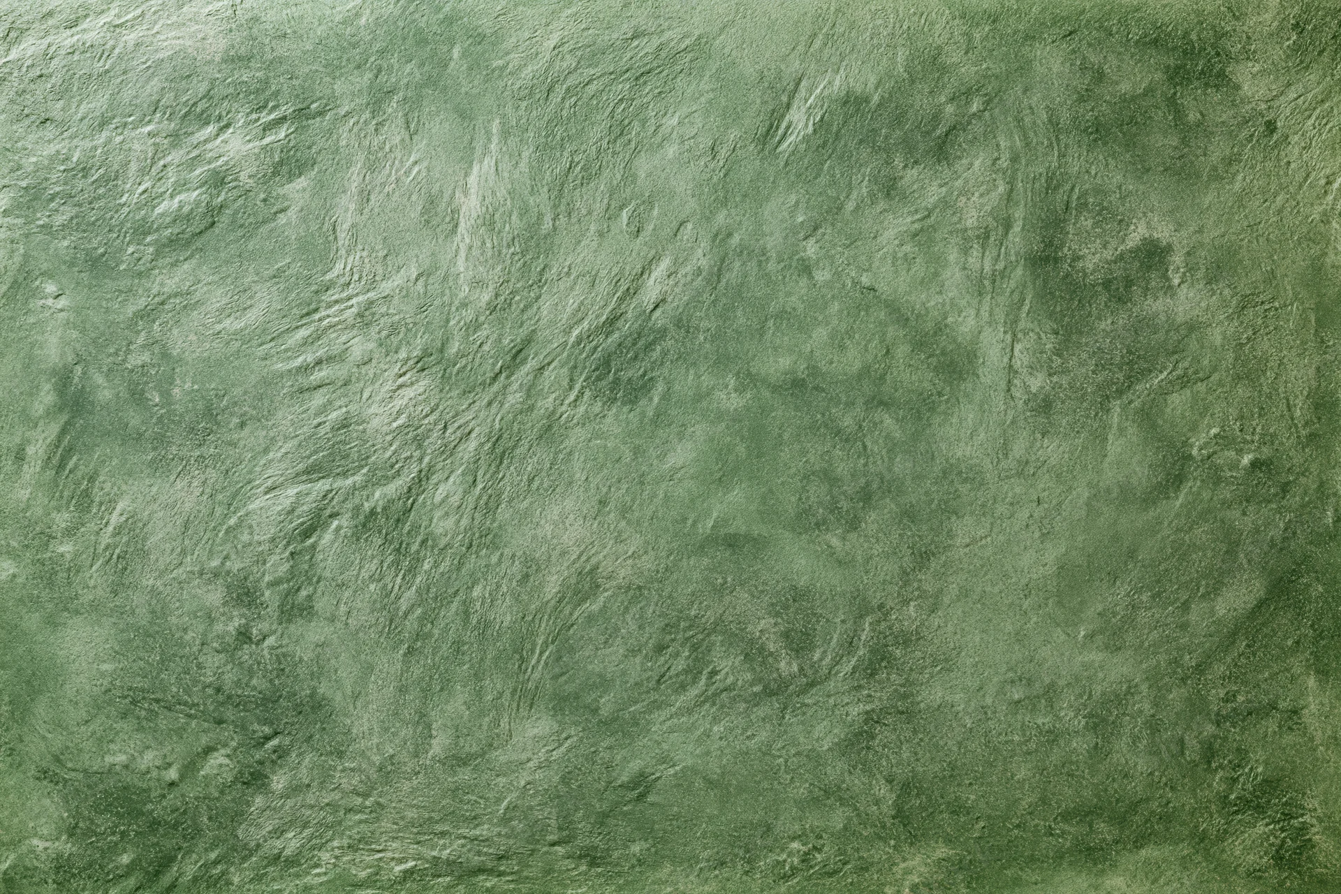 Close-up of a textured green plaster wall surface in flat lay arrangement