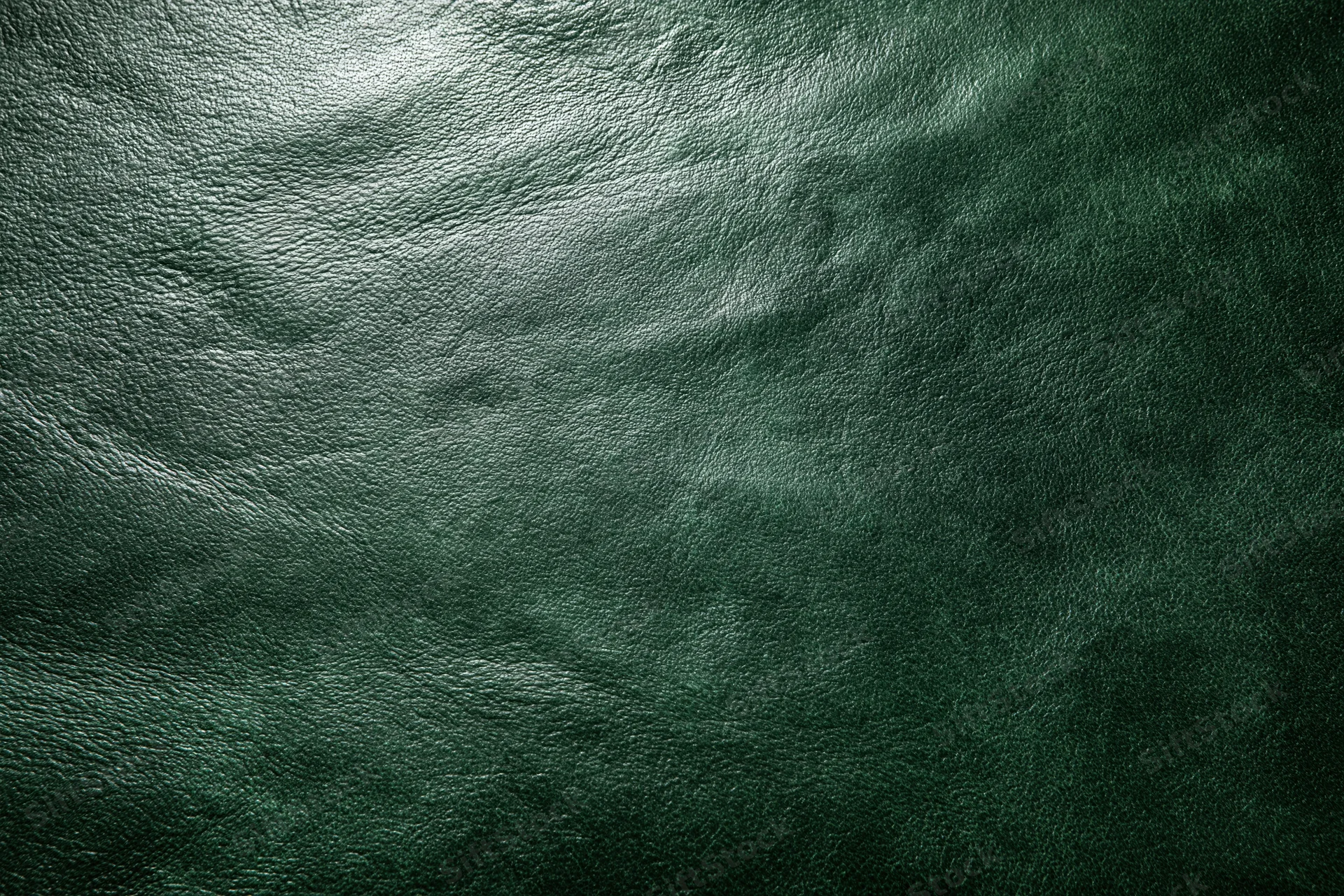 Close-up flat lay of dark forest green leather surface filling frame
