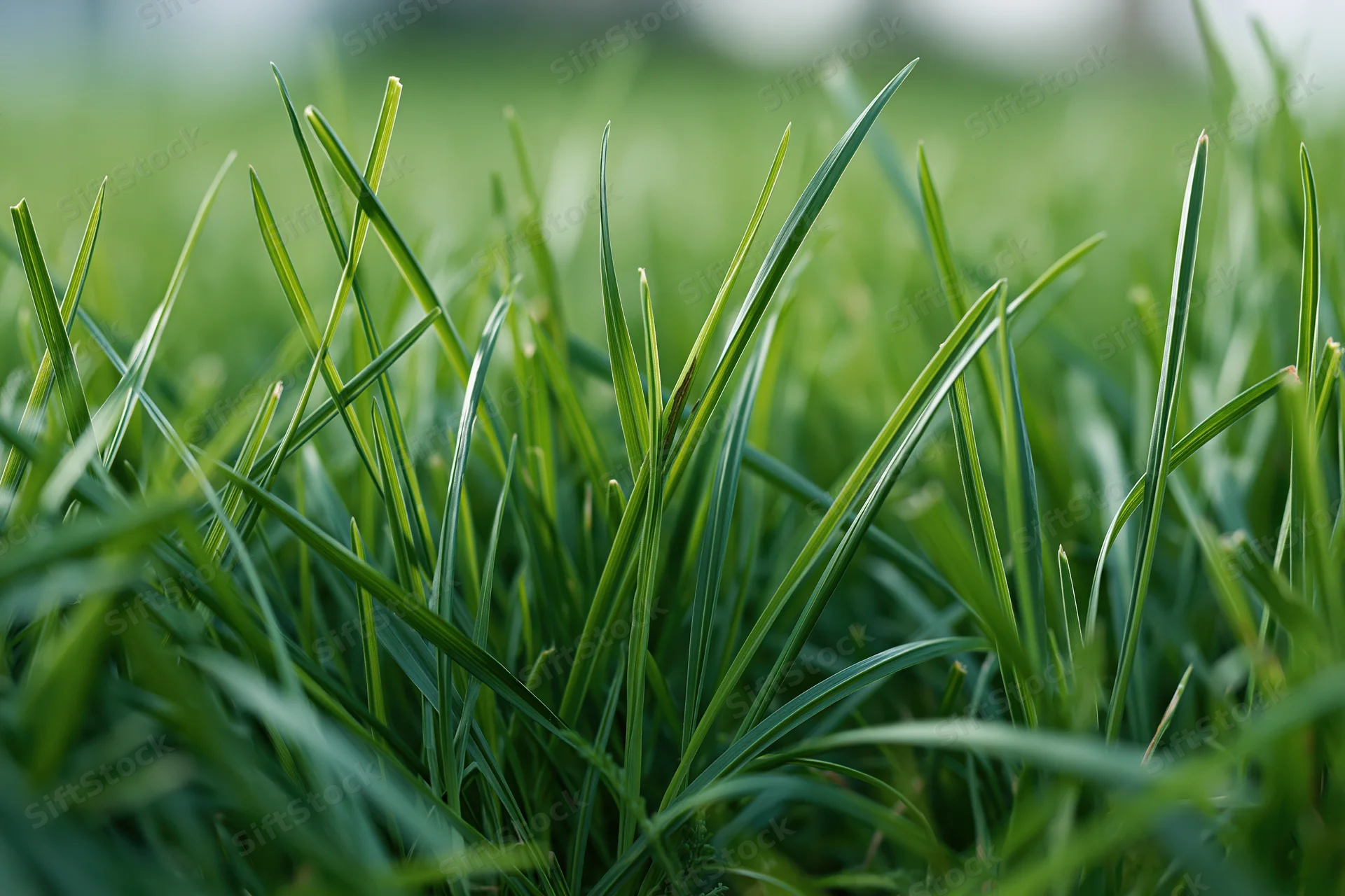 Close-up ground-level view of fresh green grass blades filling the frame