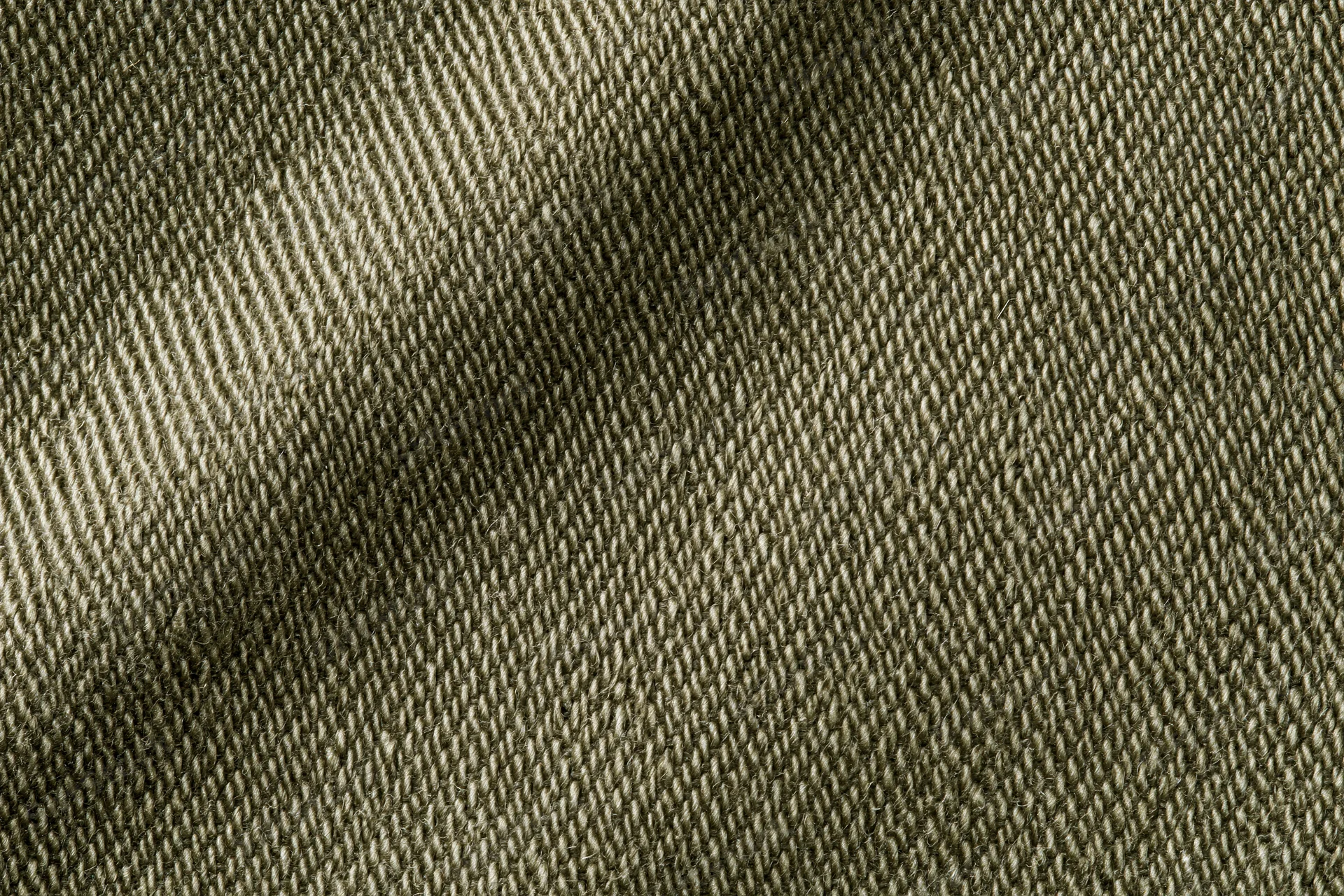 Close-up of olive green twill fabric showing detailed weave texture filling the frame
