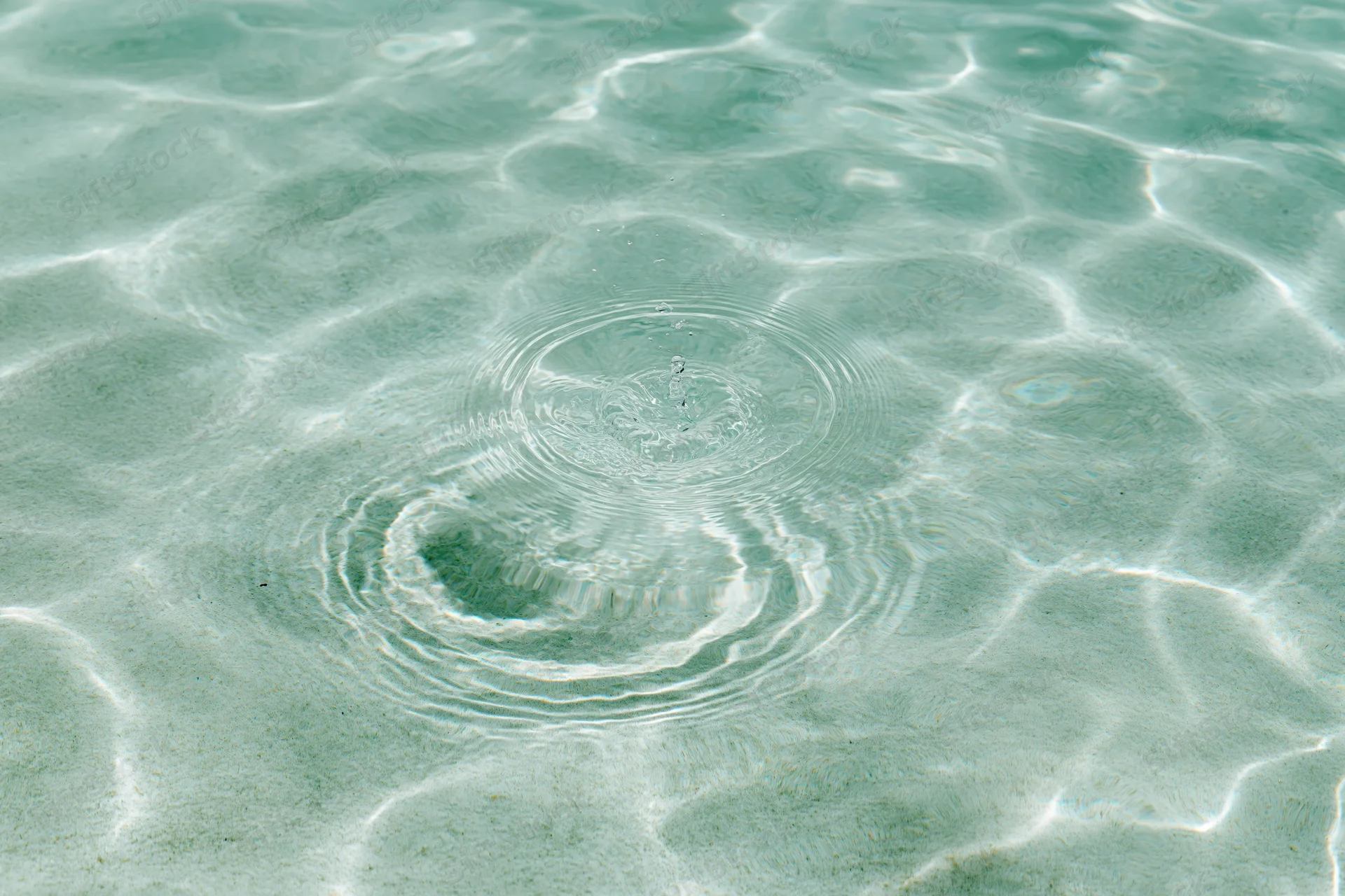 Ripples spreading across shallow pool water surface under sunlight