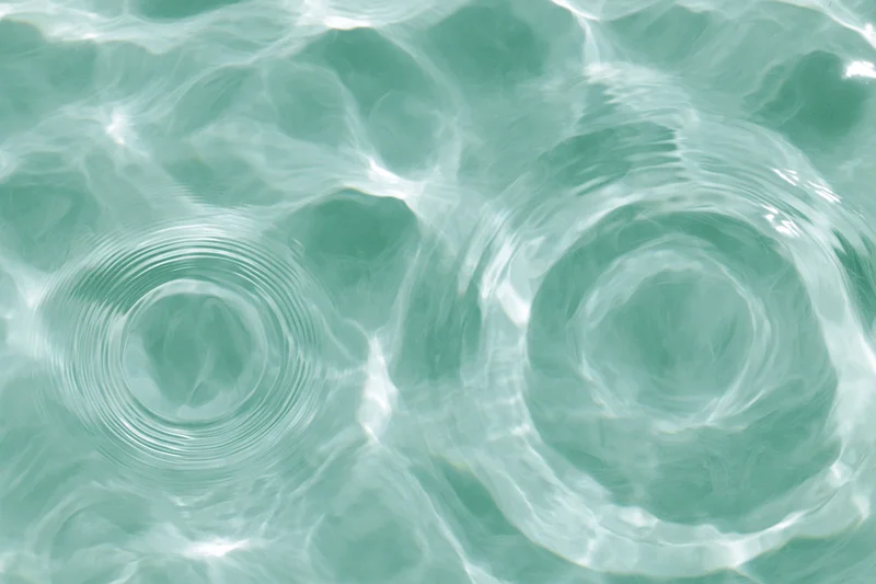 Still water surface with two circular ripples from overhead view