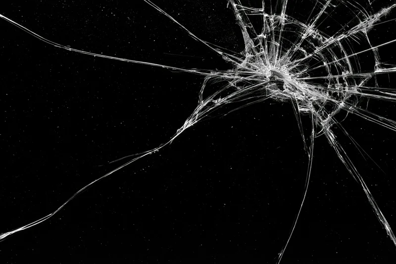 Cracked glass surface with radiating fracture lines spreading across dark background