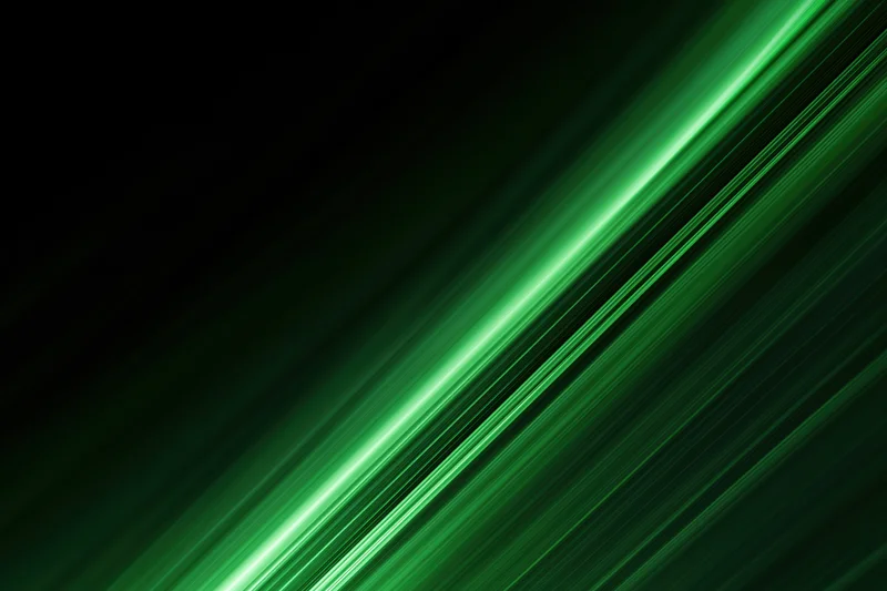 Diagonal streaks of bright green light cutting across a dark background