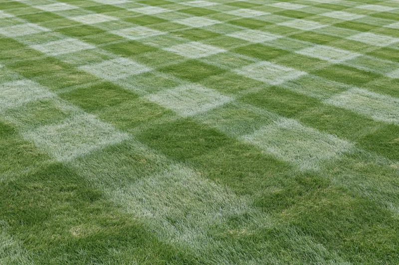 Freshly mowed grass field arranged in a diamond checkerboard pattern