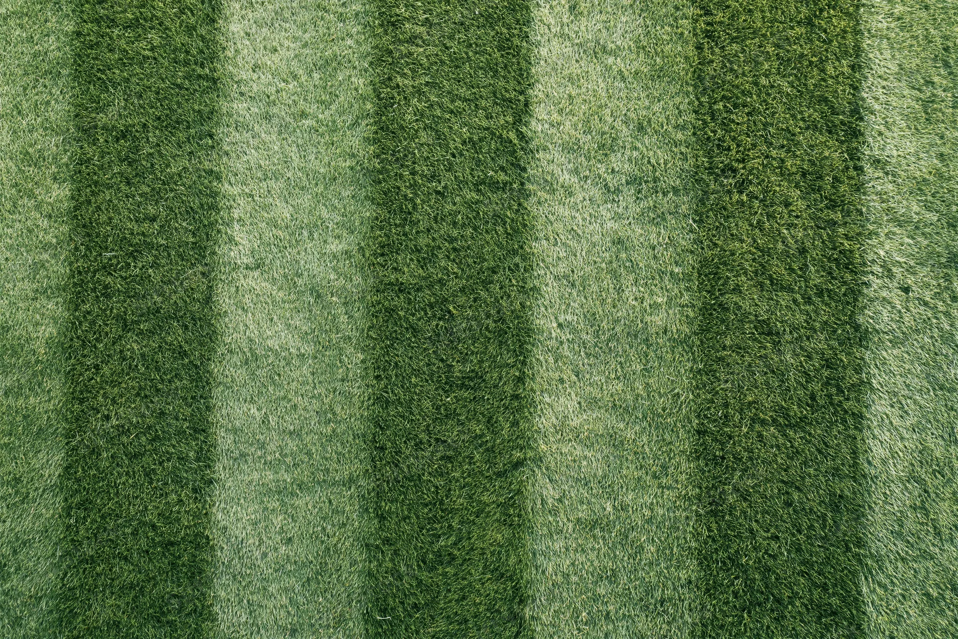 Overhead view of striped mowed grass on a soccer field
