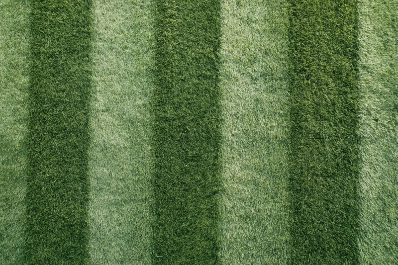 Overhead view of striped mowed grass on a soccer field