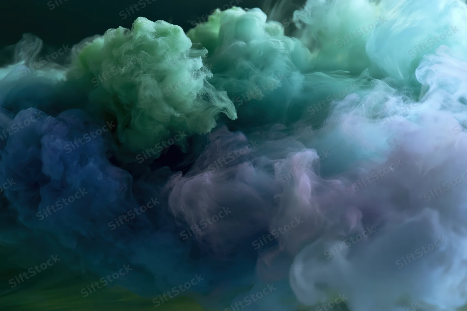 Swirling ink and paint dissolving in water forming abstract cloud formations