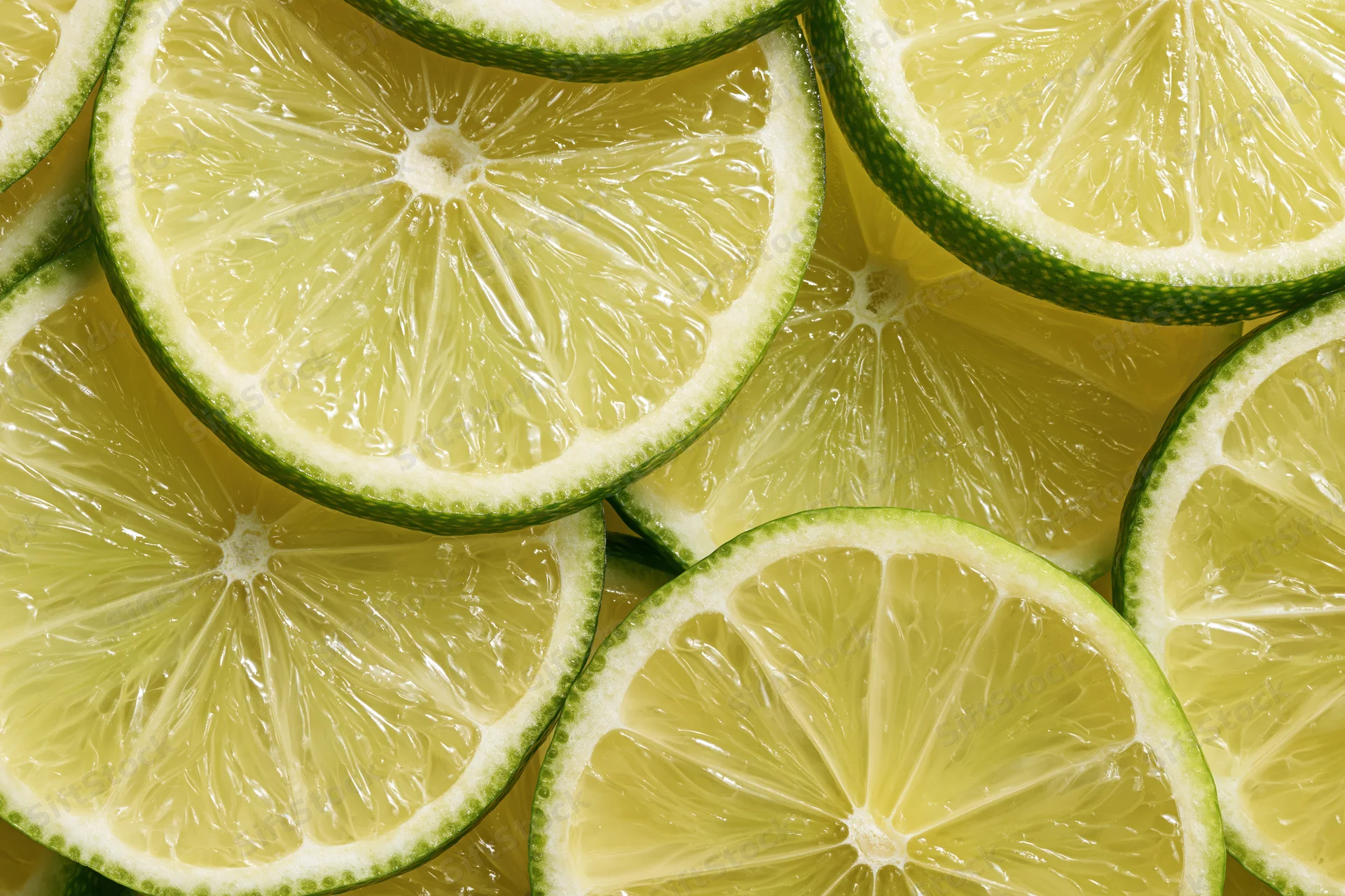 Lime slices arranged in a flat-lay pattern filling the frame