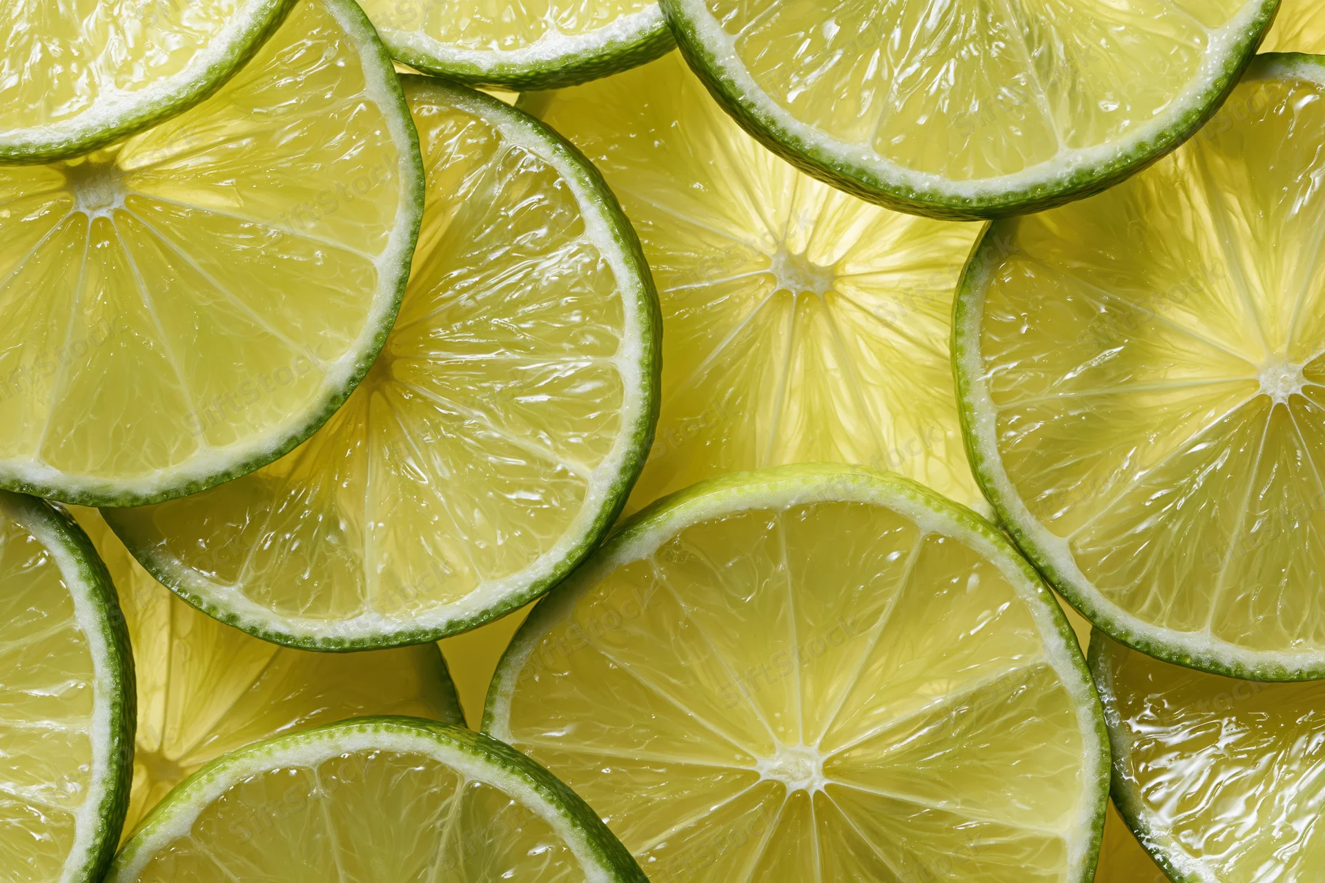 Lime slices arranged in a flat-lay pattern filling the frame