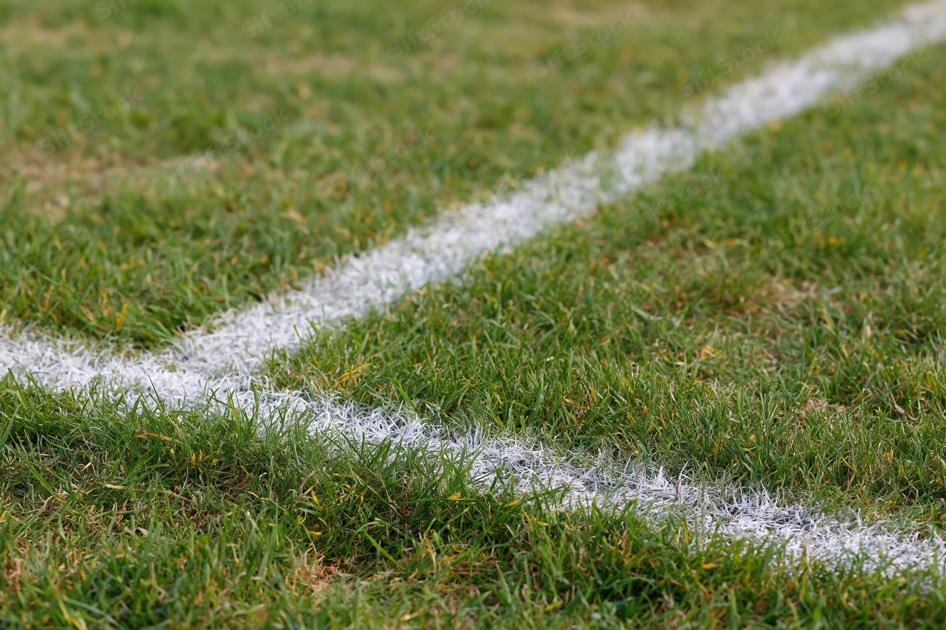 White painted boundary lines intersecting at a corner on a grass sports field