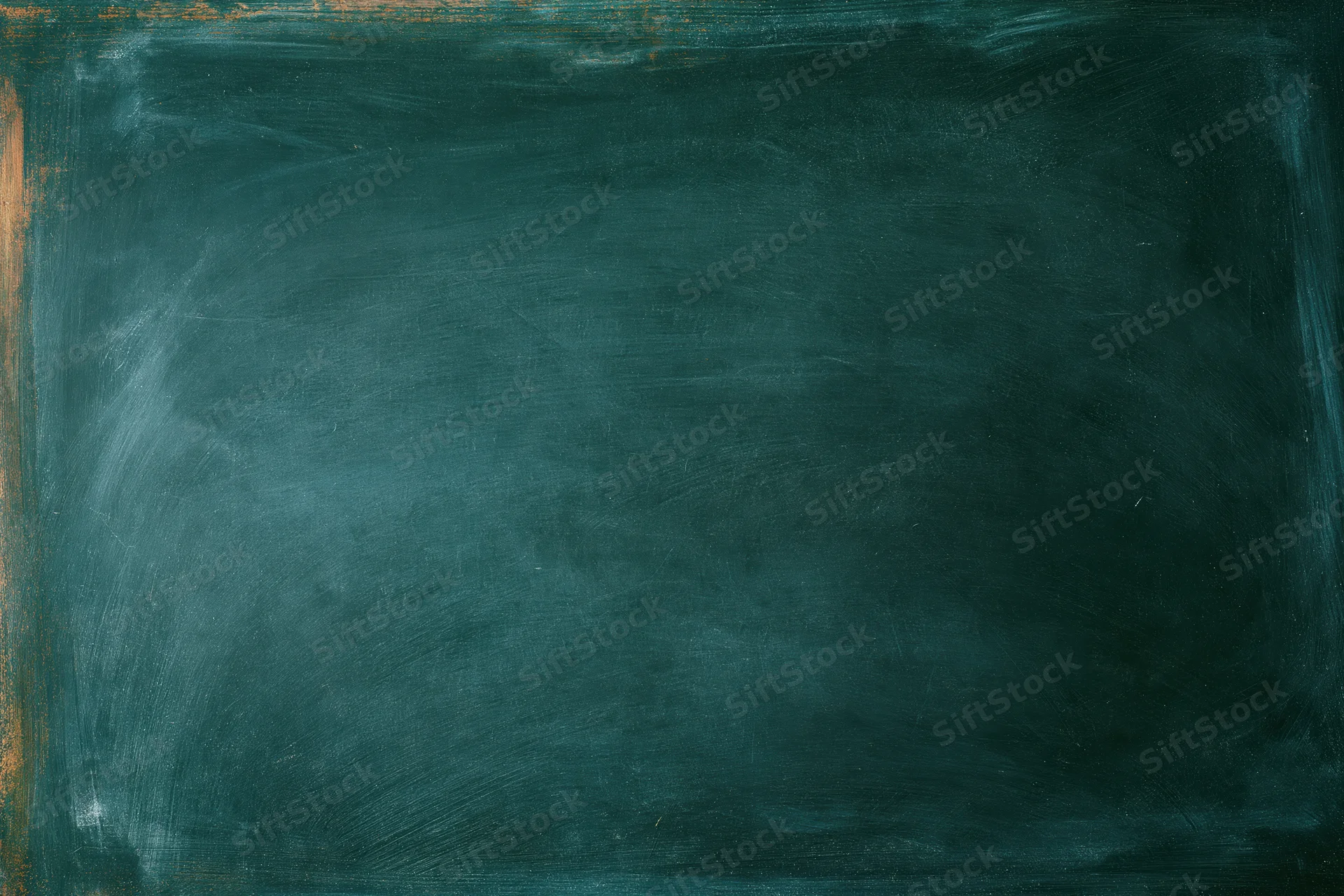 Worn dark green chalkboard surface with smudged texture and wooden frame