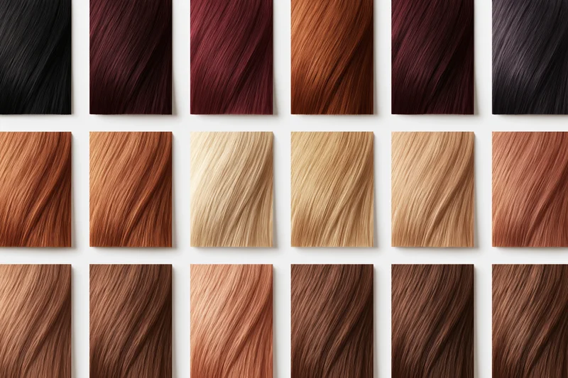 Grid of hair color swatch samples arranged in three rows and six columns on a white background