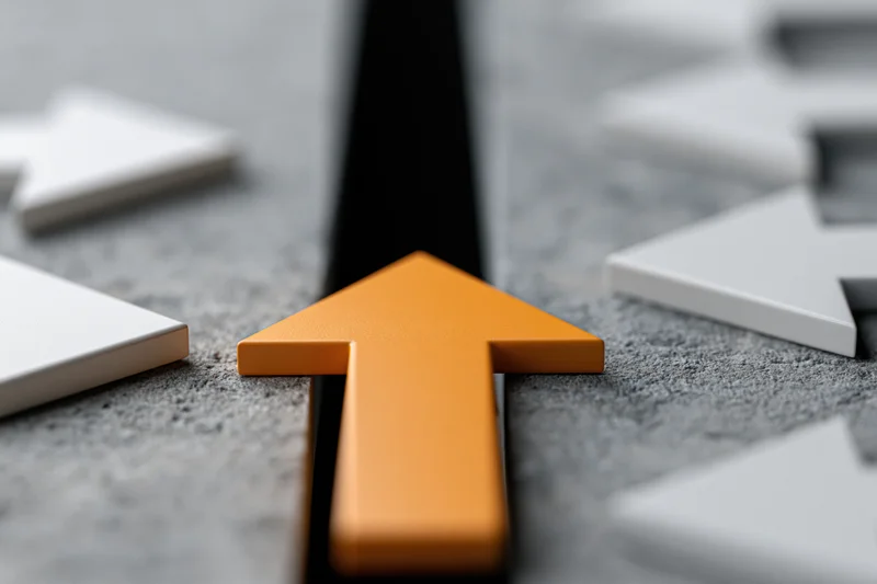 Orange arrow bridging black gap on concrete surface
