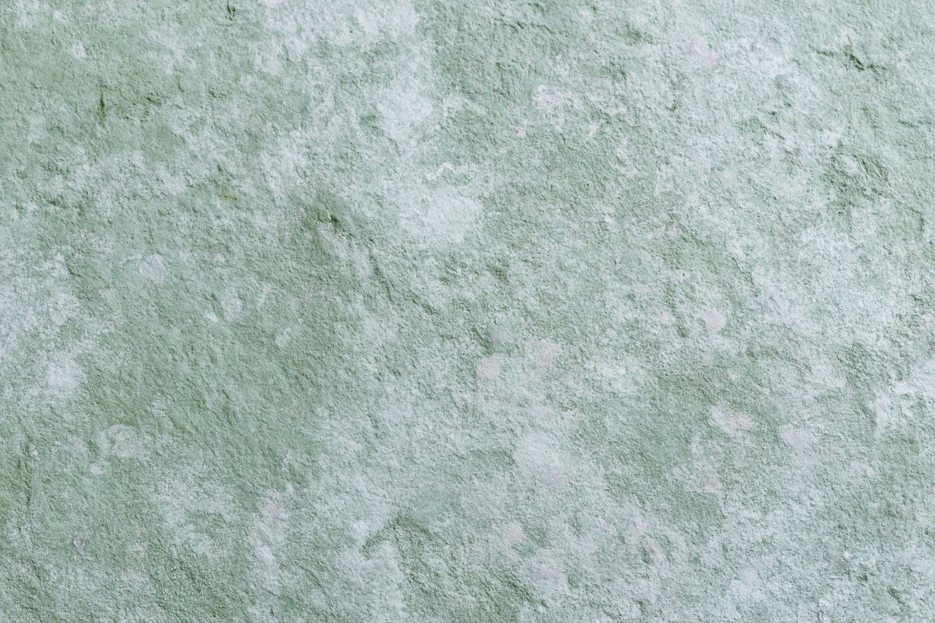 Weathered concrete wall with greenish-gray textured surface showing cracks and peeling paint