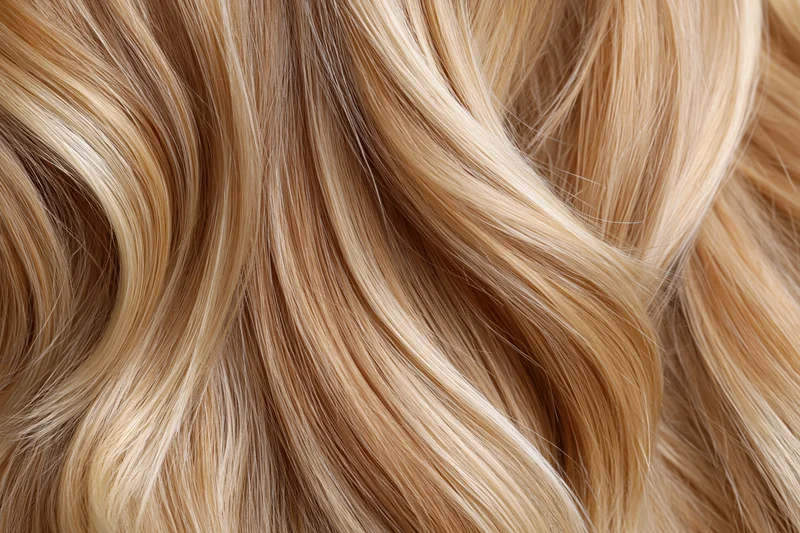 Close-up of loose wavy blonde hair filling the frame