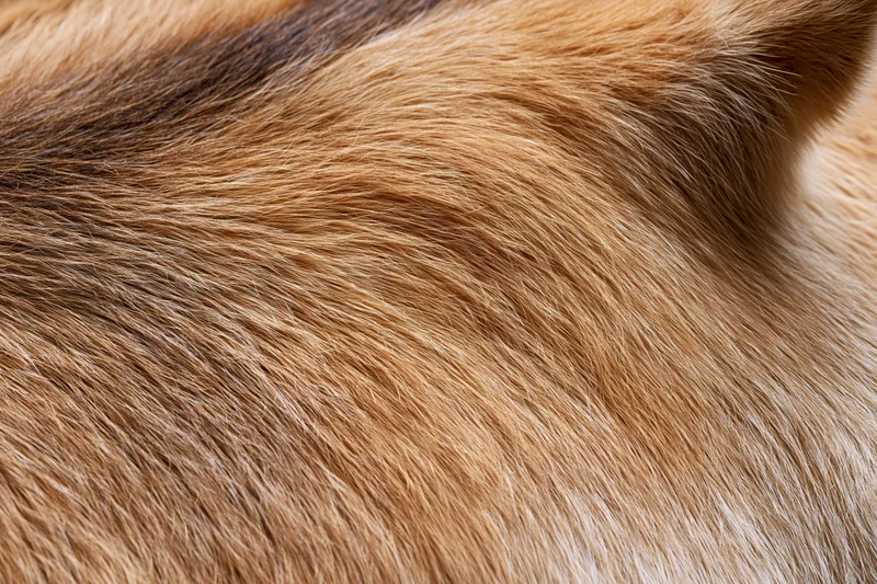 Close-up of dense golden-brown fur on an animal hide surface