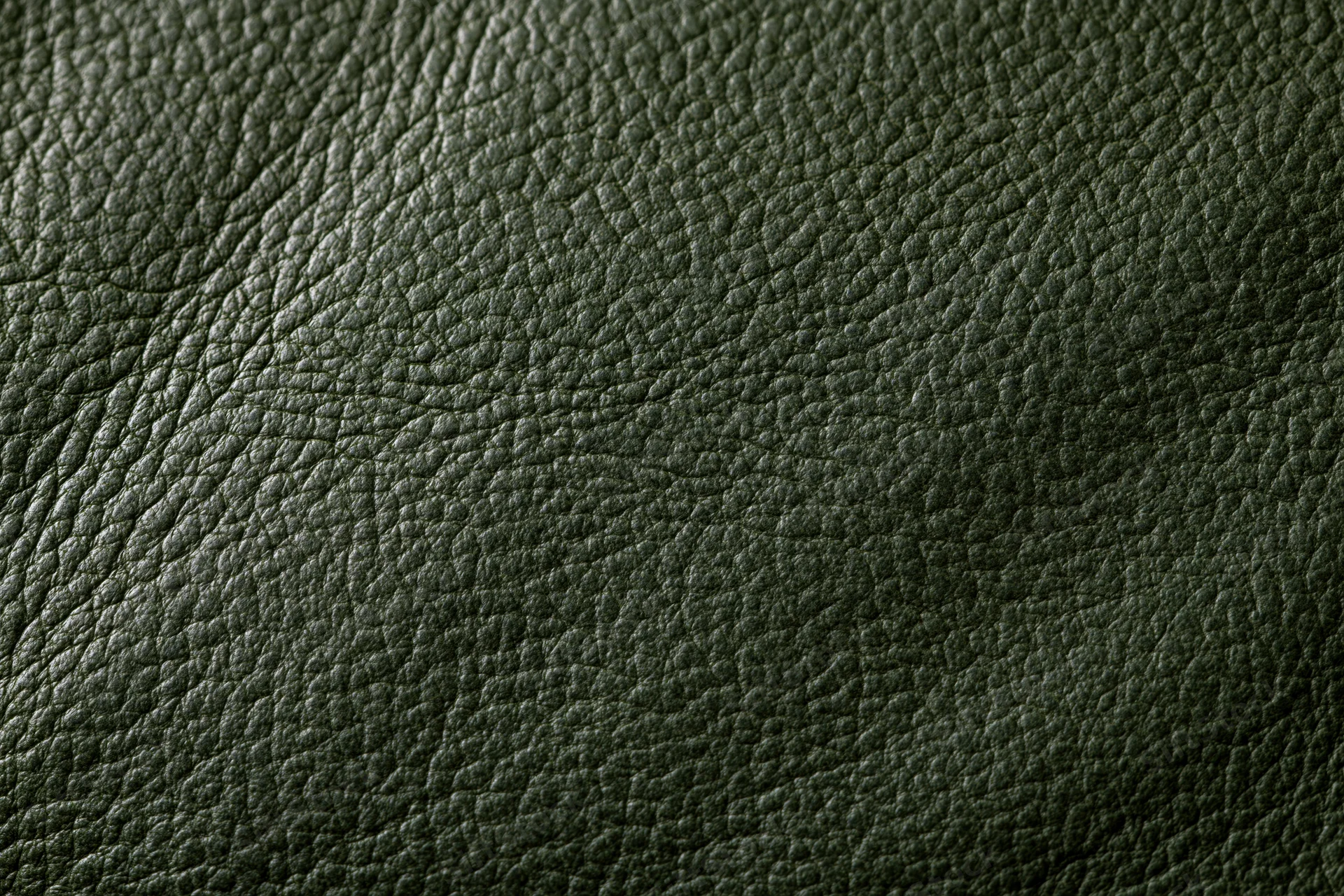 Close-up of dark forest green leather surface showing detailed grain texture