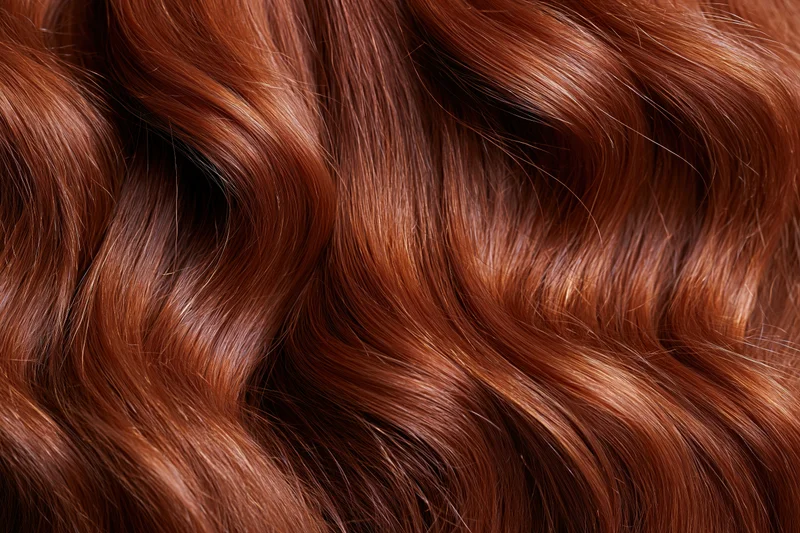 Close-up of flowing auburn wavy hair filling the frame