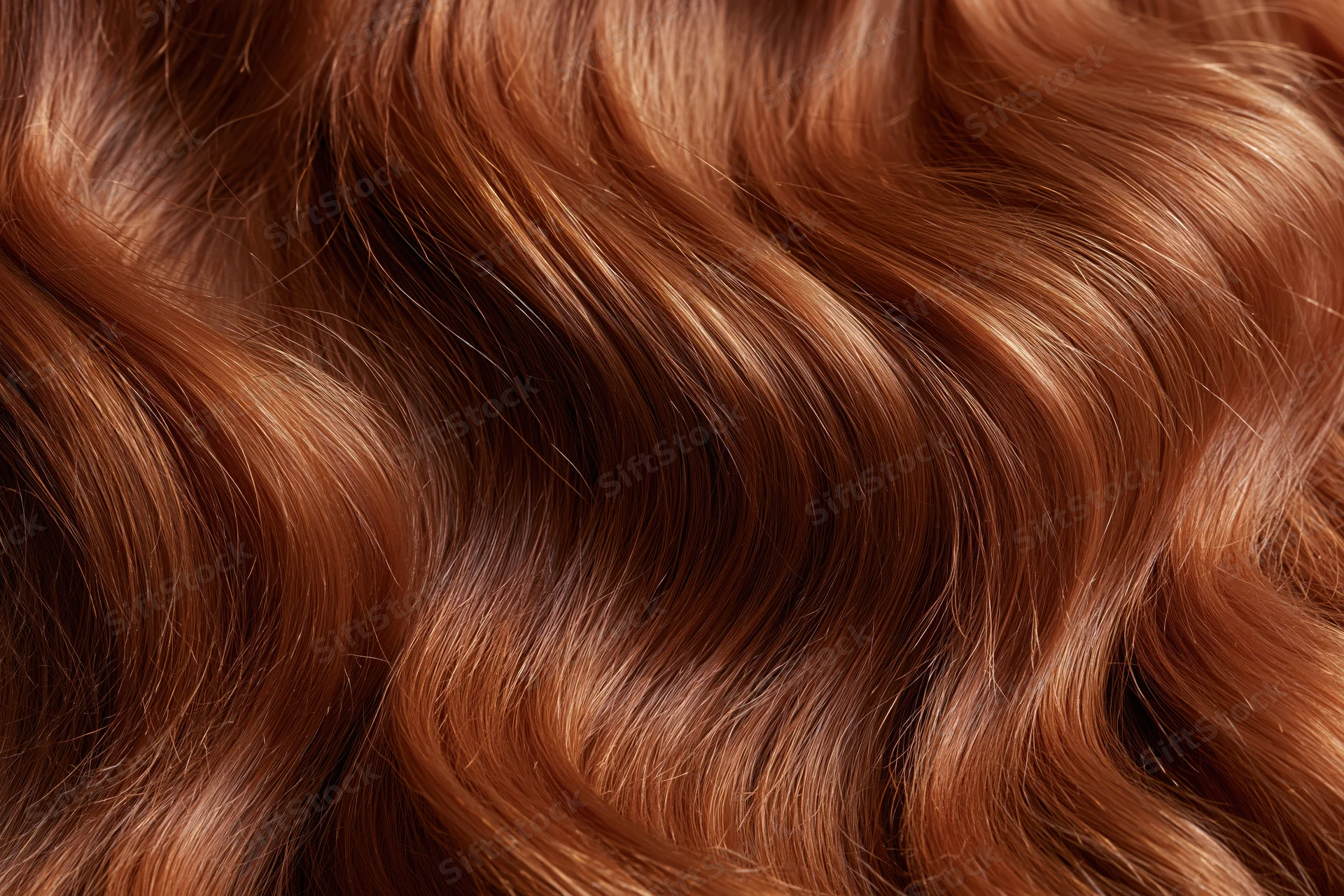 Close-up of flowing auburn wavy hair filling the frame