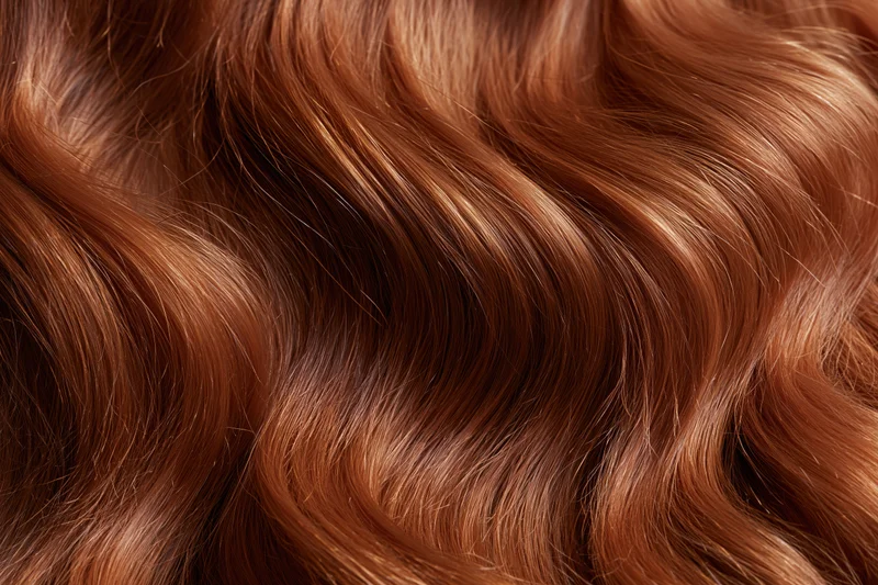 Close-up of flowing auburn wavy hair filling the frame