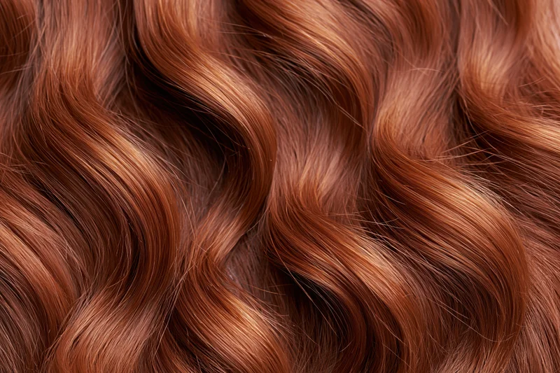 Close-up of flowing auburn wavy hair filling the frame