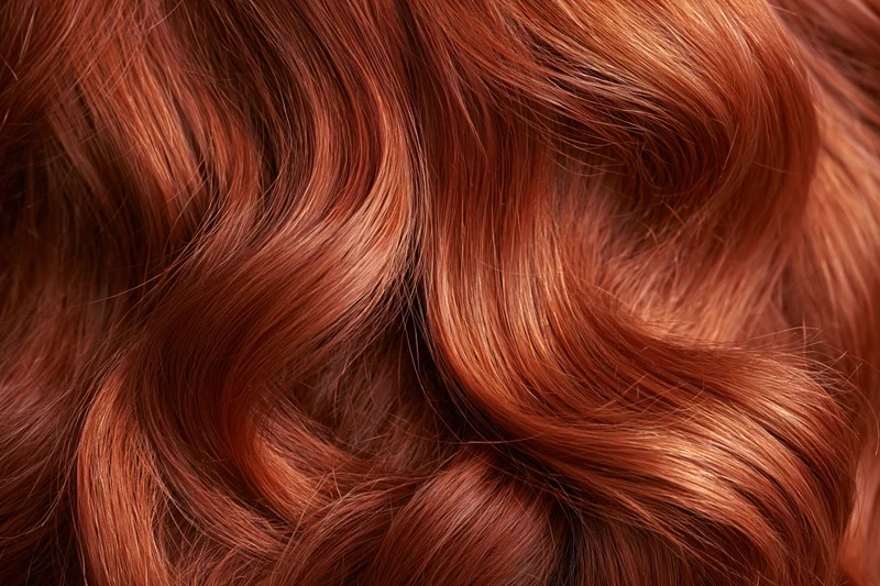 Close-up of flowing red wavy hair filling the frame